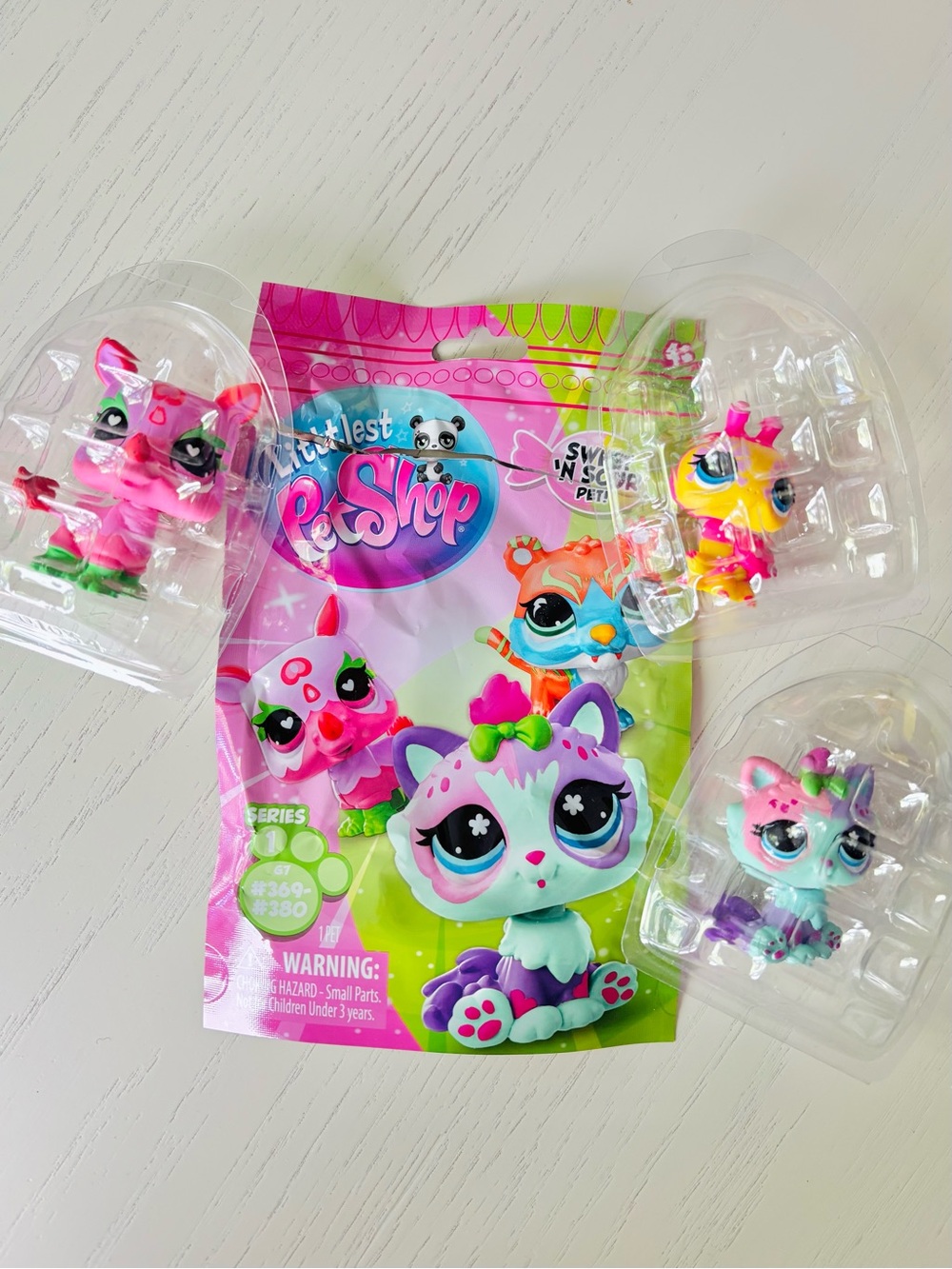 Littlest Pet Shop Sweet N Sour Set of 3 Pets (#369 #375 #376) Rhino Cat Ladybug
